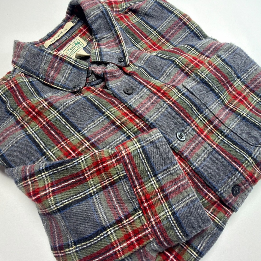 L.L.Bean Traditional Fit Flannel Shirt Plaid Button Front Cotton Men's Large
